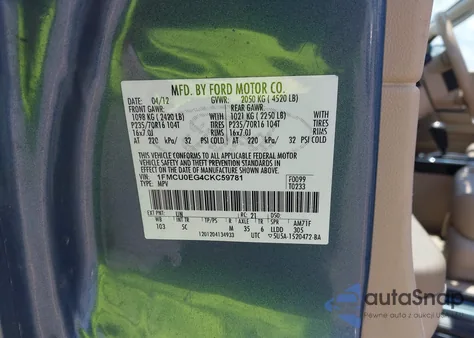 2012 Ford Escape Limited z USA, uszkodzony, nr VIN 1FMCU0EG4CKC59781